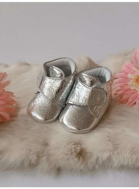 Hakiki Deri Cırt Cırtlı Bebek Botu Silver