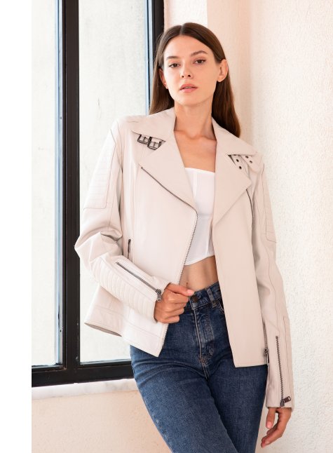 Liana Bej Spor Kadın Deri Ceket