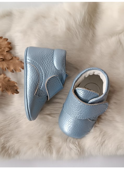 Hakiki Deri Cırt Cırtlı Bebek Botu Bebe Mavi