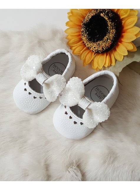 Alice Hakiki Deri Taşlı Beyaz Bebek Makosen