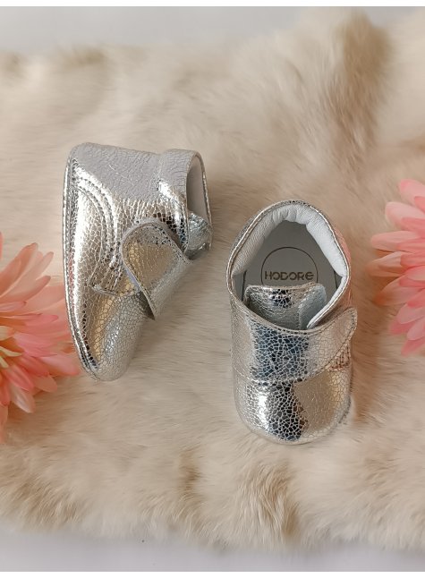 Hakiki Deri Cırt Cırtlı Bebek Botu Silver