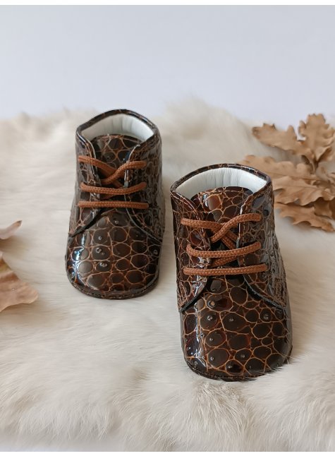 Hakiki Deri Bebek Botu Baskılı Kahve