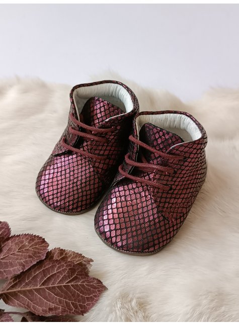 Hakiki Deri Bebek Botu Bordo Baskılı