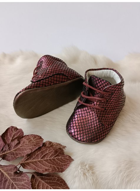 Hakiki Deri Bebek Botu Bordo Baskılı