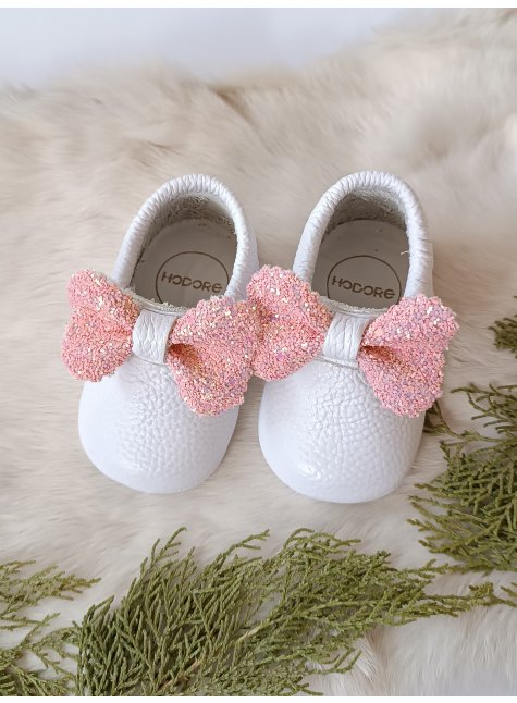 Sofia Pembe Taşlı Hakiki Deri Bebek Makosen