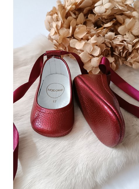 Fiore Sedefli Bordo Hakiki Deri Bebek Babet Makosen