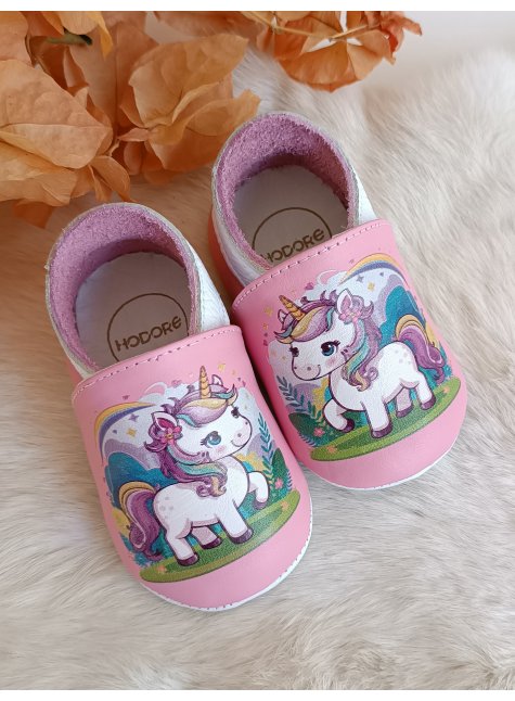 Noxi Unicorn Baskılı Hakiki Deri Bebek Patik Makosen