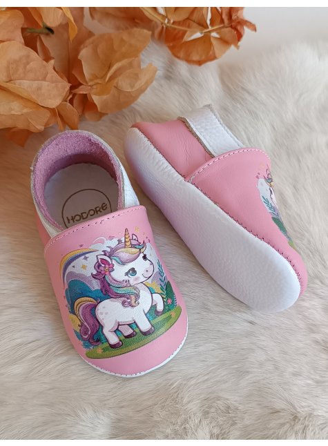 Noxi Unicorn Baskılı Hakiki Deri Bebek Patik Makosen
