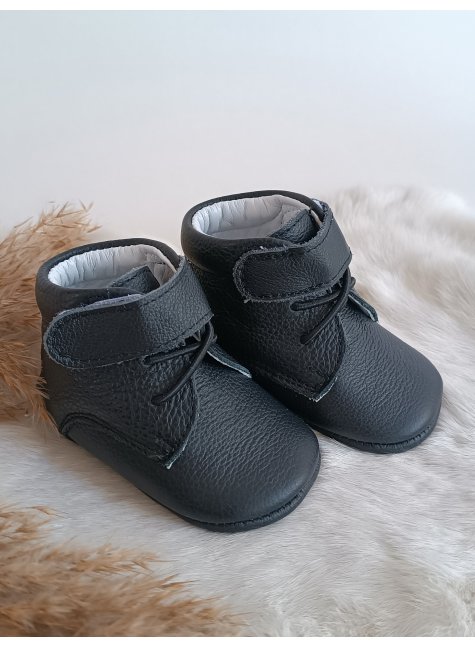 Briza Siyah Hakiki Deri Cırt Cırtlı Bebek Botu