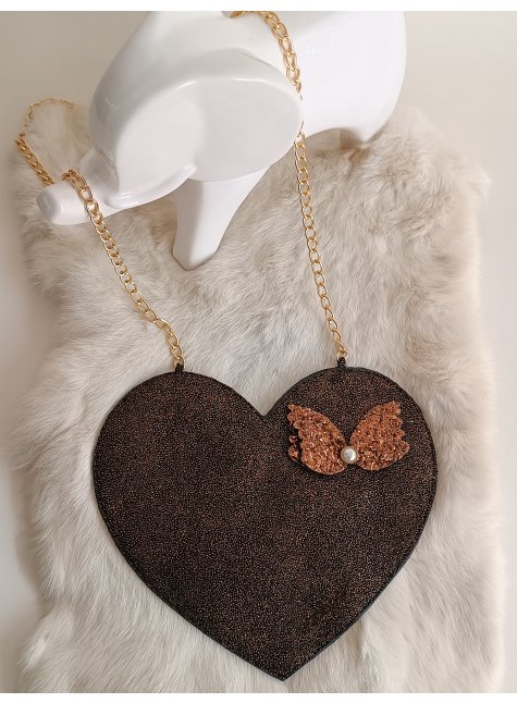 LoveBerry Hakiki Deri Çocuk Çanta Simli Kahve