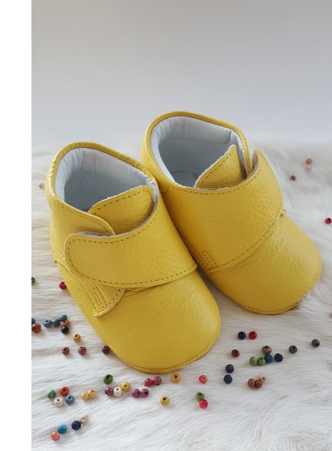 Hakiki Deri Cırt Cırtlı Bebek Botu Sarı