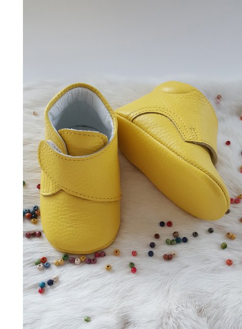 Hakiki Deri Cırt Cırtlı Bebek Botu Sarı